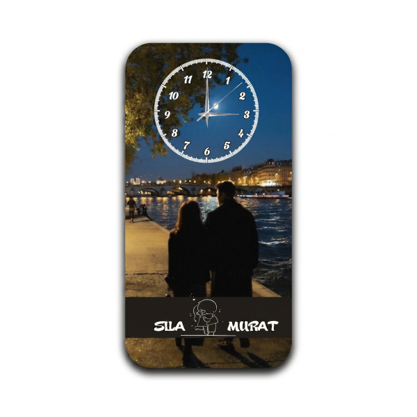 Kişiye Özel İsimli ve Fotoğraflı Gece Manzaralı Premium Duvar Saati